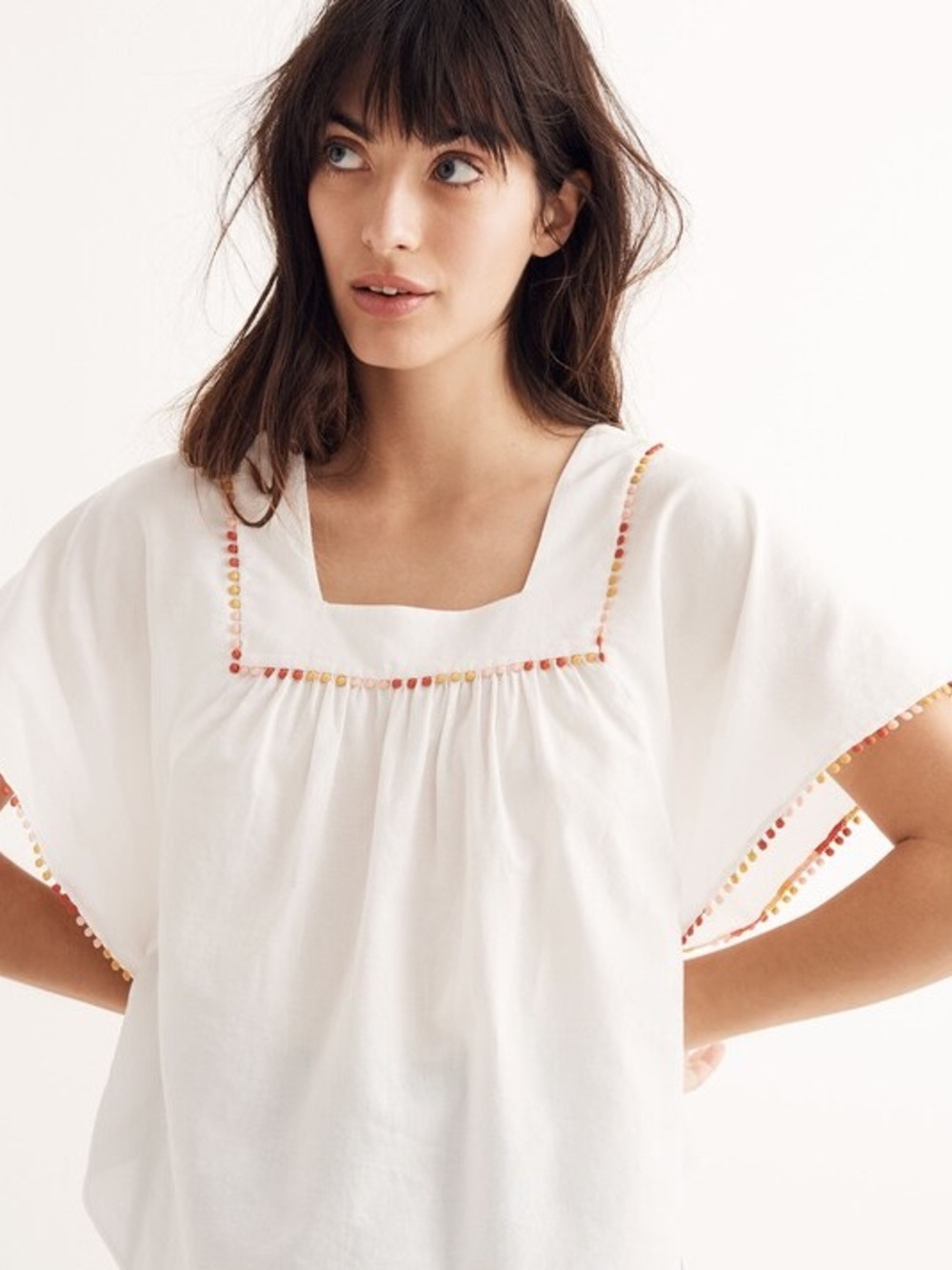 Madewell White Square-Neck Embroidered Tunic